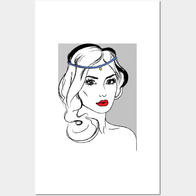 Beautiful Woman Line Drawing Wall Art by justrachna